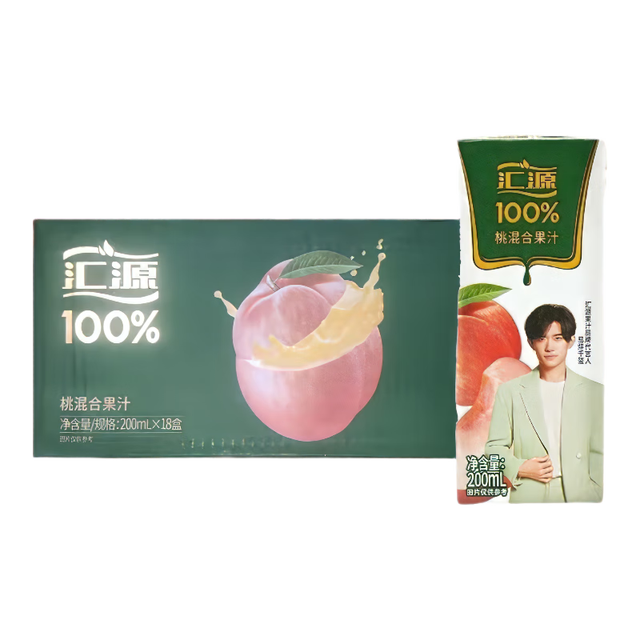 临期品：汇源 100%桃混合果汁 200ml*18盒 整箱 送礼解渴饮料
