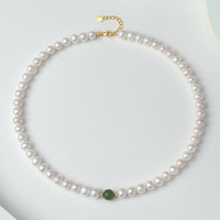 珍珠皇后淡水珍珠项链女S925银和田玉全珠链母亲节实用礼盒款 【7.3-8.3mm】