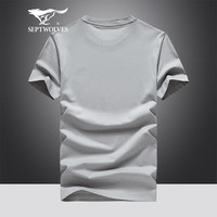 七匹狼短袖T恤男夏季狼头刺绣圆领打底衫男士休闲简约短T男装休闲上衣服 005(浅灰) 160/80A(S)