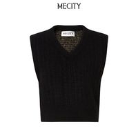 MECITY女士羊毛混纺针织V领拼接套头毛织背心515736