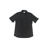 Burberry/博柏利 男士棉混纺纯色单排扣翻领短袖衬衫 黑色