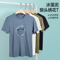 七匹狼（SEPTWOLVES）短袖T恤男夏季冰藻泥凉感圆领打底衫男士冰爽亲肤透气短T男装上衣 009(蓝灰)-2813款 195/108A(XXXXXL)