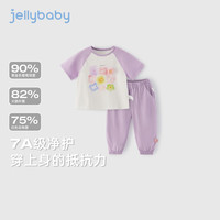 JELLYBABY【立体毛织花】25夏季儿童套装女童短袖T恤+防蚊裤两件套 紫色 100 CM