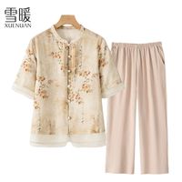 雪暖夏装衬衫新中式上衣套装2024洋气中老年女小衫两件套