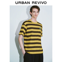 URBAN REVIVO 趣味休闲撞色刺绣条纹 男士短袖T恤