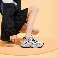 CAMEL骆驼女鞋2024春秋季镂空厚底老爹鞋透气网面薄款休闲运动鞋女 L24S229632W 银/灰/粉【女款】透网款,, 39