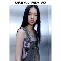UR春季新款女装潮流休闲复古时髦短款牛仔背带裙UWV840115 蓝色