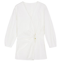 三彩2025夏季解构白衬衫V领收腰褶皱衬衣设计感通勤极简风S 云朵白发 M 160/84A