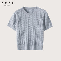 ZEZI可机洗短袖针织衫T恤圆领羊毛衫宽松女士高端打底衫洋气高级感 本白 L (115-125斤)