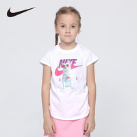 NIKE 耐克小童装女童纯棉短袖T恤夏季儿童针织休闲上衣 纯白色 130 /56 【身高116-122cm】 130(7/6X)