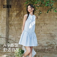森马(Semir)连衣裙女防晒背心裙温柔甜美2025夏蝴蝶结A字短裙少女感 冰蓝80990 L