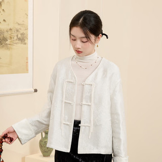 三彩【日月流光】2024冬季新中式棉服亮丝提花重工盘扣外套女C 米白色 S 155/80A
