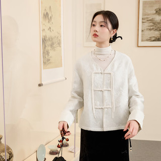 三彩【日月流光】2024冬季新中式棉服亮丝提花重工盘扣外套女C 米白色 S 155/80A