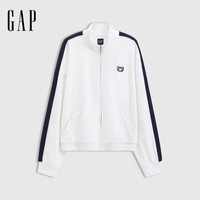 GAPGap女装2025春季刺绣logo撞色立领拉链卫衣开衫美版732240 白色 L 美码2XL亚洲码170/100A