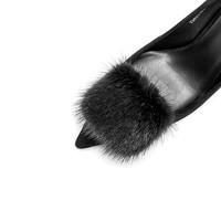 JOOC玖诗尖头高跟鞋女当季水貂毛名媛纯色气质细跟单鞋 罗马灰【跟高9CM】 34