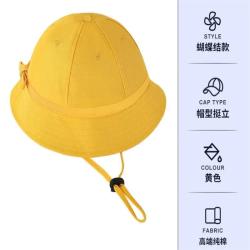 猪小耙 ZHUXIAOPA 圆顶儿童太阳帽纯棉日系帽子舒适透气幼儿园小黄帽 丸子圆顶蝴蝶结黄色 L码 56cm (7-12岁）