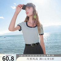 3COLOUR 2025春季新款撞色T恤正肩短袖上衣套头衫修身短款简约休闲M 天空蓝 M 160/84A