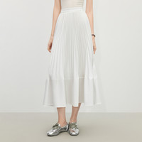 优雅气质小白裙百褶半身裙女2025夏垂顺慵懒感松紧腰中长裙