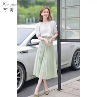 可茵(Keyin)连衣裙套装女2025新款夏季女装小香风仙女裙女神范中长款百褶裙子