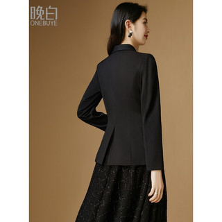 晚白【直降】时尚简约气质休闲外套百搭通勤青果领西装外套女 黑色 S