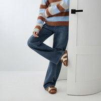 三彩【宋轶同款】2024秋季复古牛仔长裤宽松直筒裤显瘦拖地裤时尚 雾霾蓝 S 155/64A