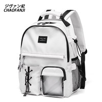 CHAOFANJI 设计感小众潮牌休闲书包女大双肩包男生高中生背包 白色小号【精美礼盒套装】