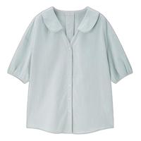 佐丹奴轻薄亚麻上衣女 老钱风亚麻衬衫 娃娃领棉麻泡泡衫13344310