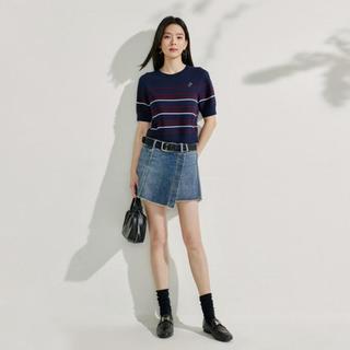 冰爽丝薄款条纹针织衫女2025夏季时尚百搭绣花透气舒适上衣