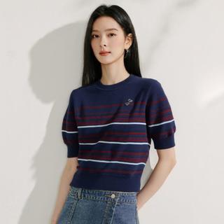 冰爽丝薄款条纹针织衫女2025夏季时尚百搭绣花透气舒适上衣