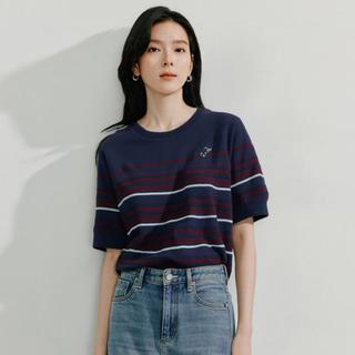 冰爽丝薄款条纹针织衫女2025夏季时尚百搭绣花透气舒适上衣