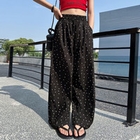 小还美儿童夏季防蚊裤薄款女童宽松雪花肌理打底裤男宝抖抖裤灯笼休闲裤 粉色圆点防蚊裤 100 cm