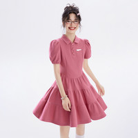 polo连衣裙女25夏季学院风减龄泡泡袖纯色a字连衣裙女