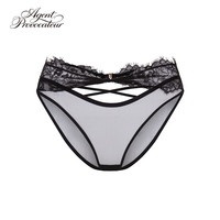 Agent Provocateur 蕾丝饰边薄纱三角裤PALMA女士透明性感网纱镂空高腰内裤AP内衣 黑色 4/L