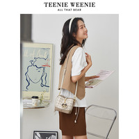 Teenie Weenie斜挎水桶包烧卖包女生TW学院风小熊老花包包2025 女包 【礼盒装】棕色老花