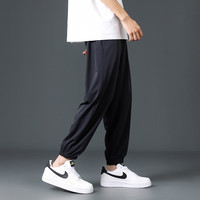 真维斯（JEANSWEST）冰丝裤男夏季束脚裤透气速干空调运动防晒裤高弹凉感休闲长裤男士 黑色 清晨阳光_K XL