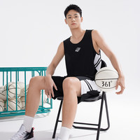 361°运动套装男夏季速干篮球比赛服无袖训练两件套 级黑/本白 L