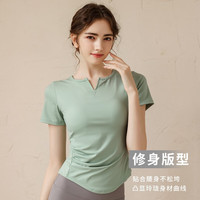 悦步瑜伽服女上衣带胸垫套装夏普拉提训练服紧运动速干衣短袖T恤 紫色【无胸垫】 S【80-100斤】