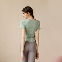 悦步瑜伽服女上衣带胸垫套装夏普拉提训练服紧运动速干衣短袖T恤 黑色套装【含胸垫款】 S【80-100斤】