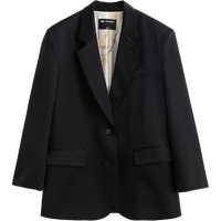 初语一手长缎面西装外套女2025年春季新款开叉高级感西服通勤上衣 墨黑色 L