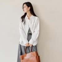 DUIBAI 对白 2024秋装简约通勤经典纯色两穿门襟三角搭片设计女式长袖衬衫