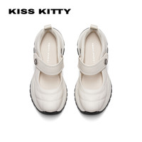 KISSKITTY2025年春季运动芭蕾玛丽珍鞋女厚底增高浅口单鞋 银色擦色牛皮革 37