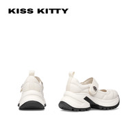 KISSKITTY2025年春季运动芭蕾玛丽珍鞋女厚底增高浅口单鞋 银色擦色牛皮革 38