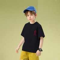 诺贝达童装男童短袖男孩半袖T恤女孩夏季纯棉圆领套头打底简约上衣 暗夜黑86800-1 110