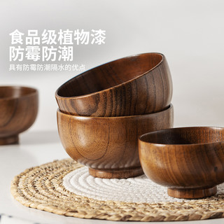 摩登主妇酸枣整木日式木餐具宝宝吃饭木碗儿童木头碗实米饭碗 5英寸一人食3件套（碗+筷+勺）
