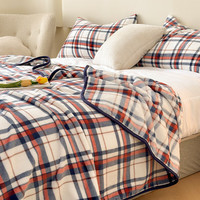 多喜爱家纺毛毯法兰绒毯冬季保暖珊瑚绒毯子保暖绒单人午睡毯 格纹蔚蓝法兰绒毯 70cm*100cm