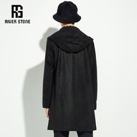 RIVERSTONE【特清款】流石男装 男士春秋中长款风衣气质高档外套男潮 黑色 L