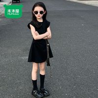 木木屋女童连衣裙夏季中大童洋气欧美时髦收腰裙女孩小飞袖裙