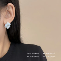 花饰庄园仙蓝色人造水晶花朵耳钉女小众设计感百搭时尚个性耳环女耳饰 花朵耳钉