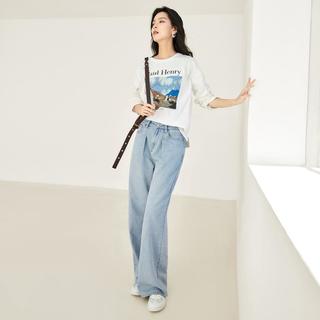 【杜鹃同款】春秋装莱赛尔棉复古水洗直筒裤子女式牛仔裤