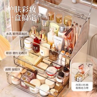 化妆品桌面收纳盒透明防尘大容量护肤品口红水乳化妆台收纳盒